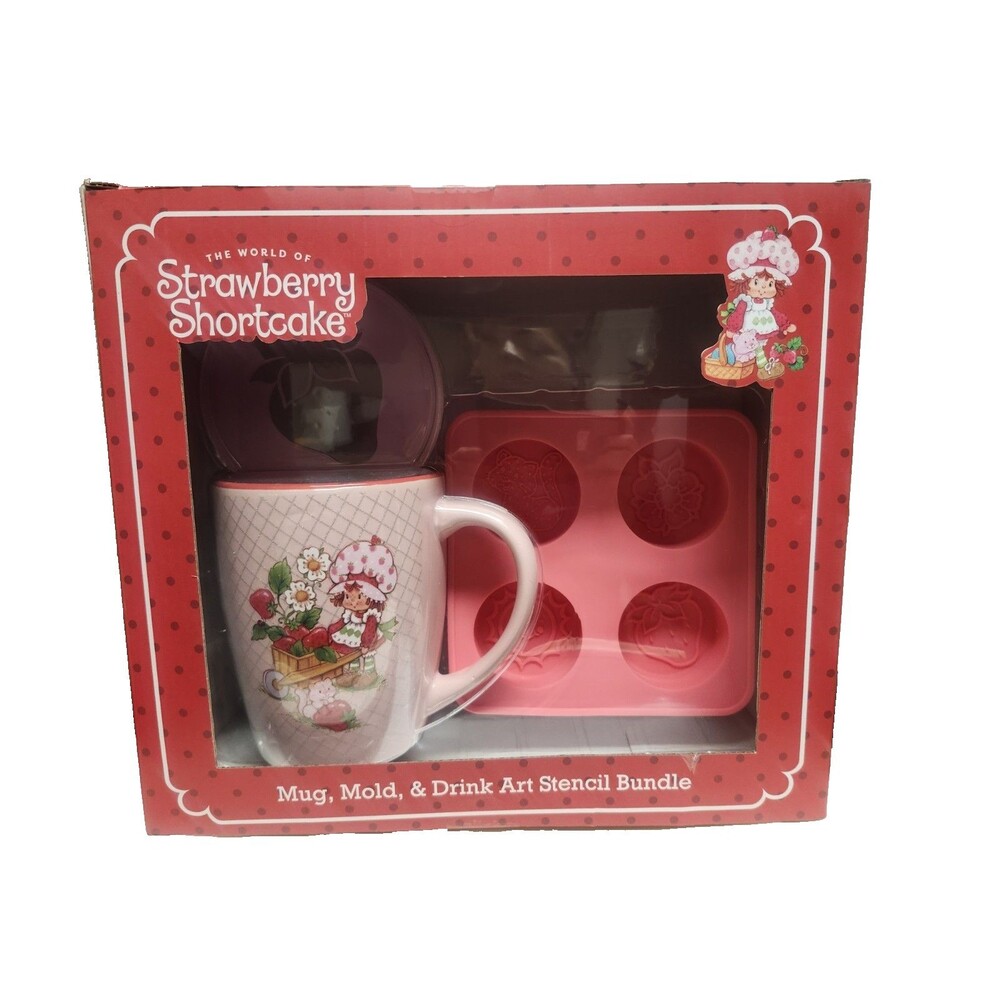 Strawberry Shortcake Glitter MUG, MOLD, & Drink Art STENCIL Gift Bundle NIB‎